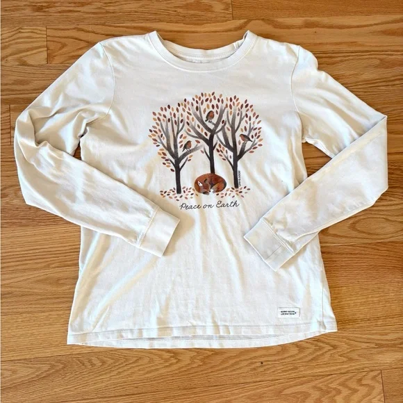 Life Is Good White Long Sleeve Shirt with Tree Design - Picture 1 of 7
